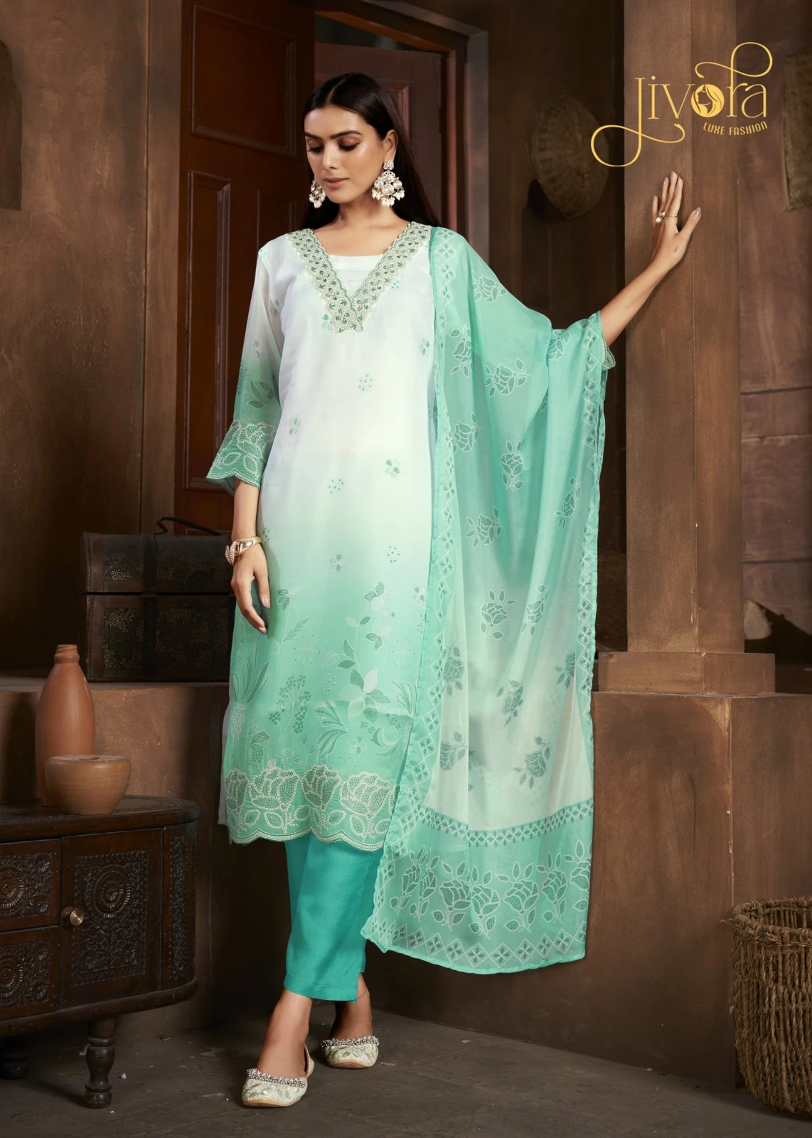 Jivora Ice Blue Pure Organza Wholesale Designer Readymade Salwar Suit Catalog — Wholesale Salwar Suits, MPA wholesale from Surat - Gallery Image 4